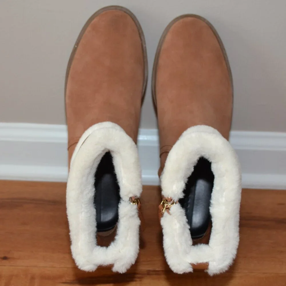 KATE SPADE NEW Bailee Faux Fur Lined Warm Gingerbread suede Ankle Booties 7.5